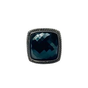 Bebe Black Faceted Square Stone Silver Cocktail Ring